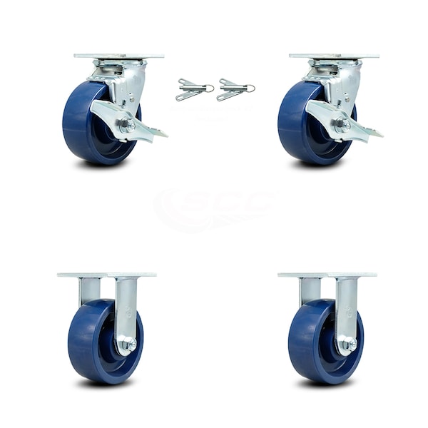 Service Caster 5 Inch Solid Polyurethane Caster Set with 2 Brakes/Swivel Lock 2 Rigid SCC SCC-30CS520-SPUB-TLB-BSL-2-R-2 - main
